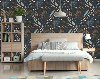 Papier peint autocollant Feuille tropicale foncée, décoration murale autocollante, décoration botanique