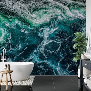 Carta da parati astratta con onde d'acqua, Rimovibile, Decorazione murale, Autoadesiva (stacca e incolla), Non autoadesiva (vinile/tradizionale)