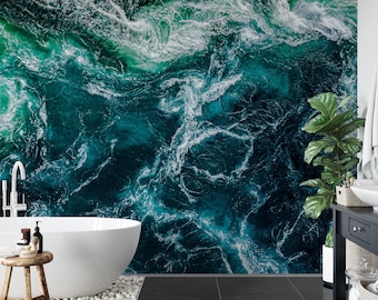 Abstract Ocean Waves Wallpaper Mural, Removable Peel and Stick Vinyl Wall Covering