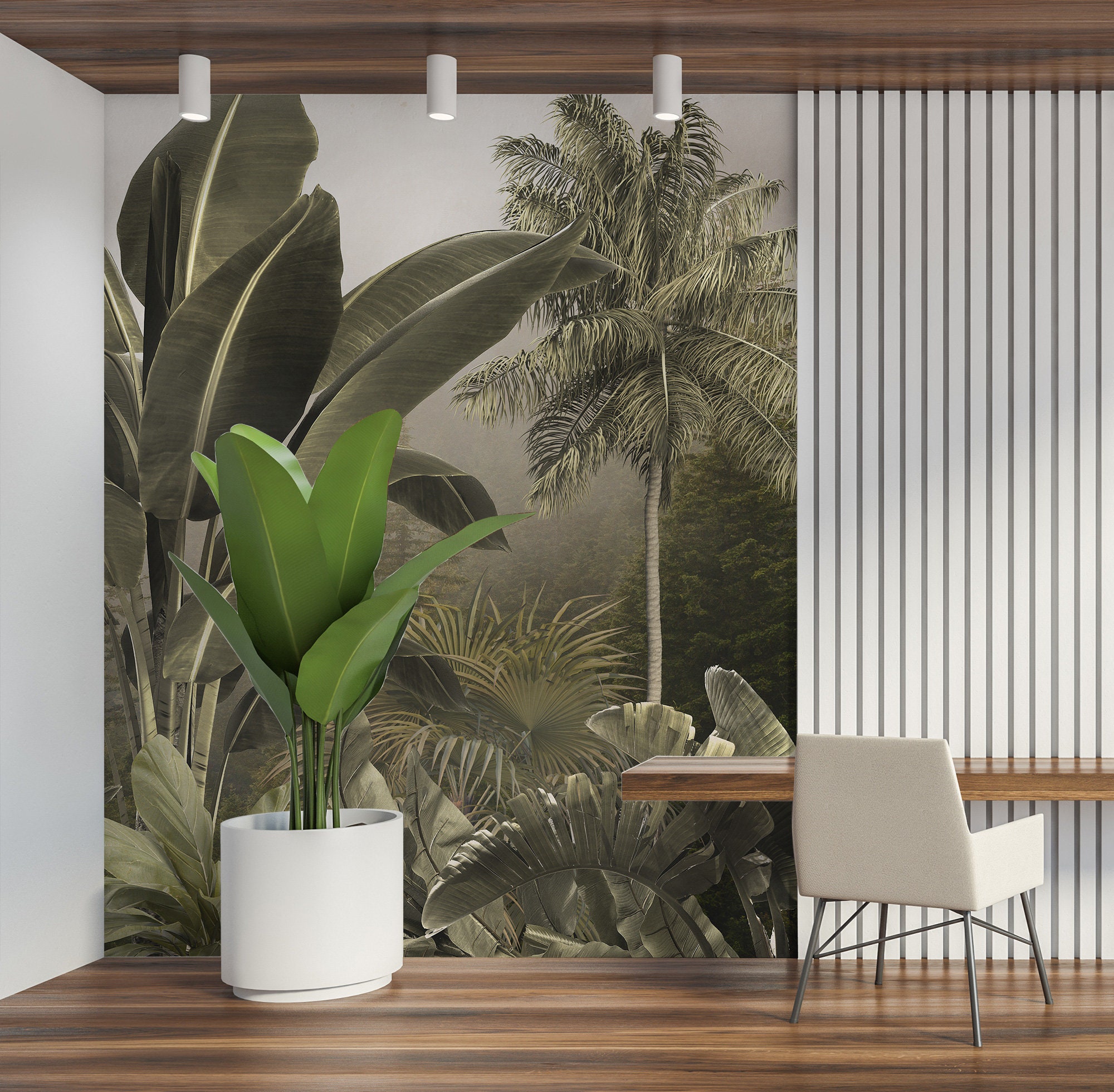 Vintage Tropical Trees Leaves Wallpaper, Peel and Stick Wall Decor - Etsy