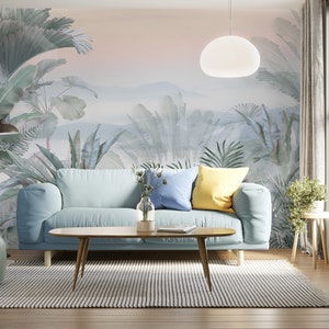Tropical pattern, 3d effect wallpaper, trees and leaves, peel and stick, self adhesive, wall decor, Removable Wallpaper