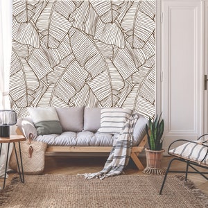 Tapete mit Palmenblättern, Schälen und Aufkleben, Wandbild, selbstklebend, tropisches Wanddekor