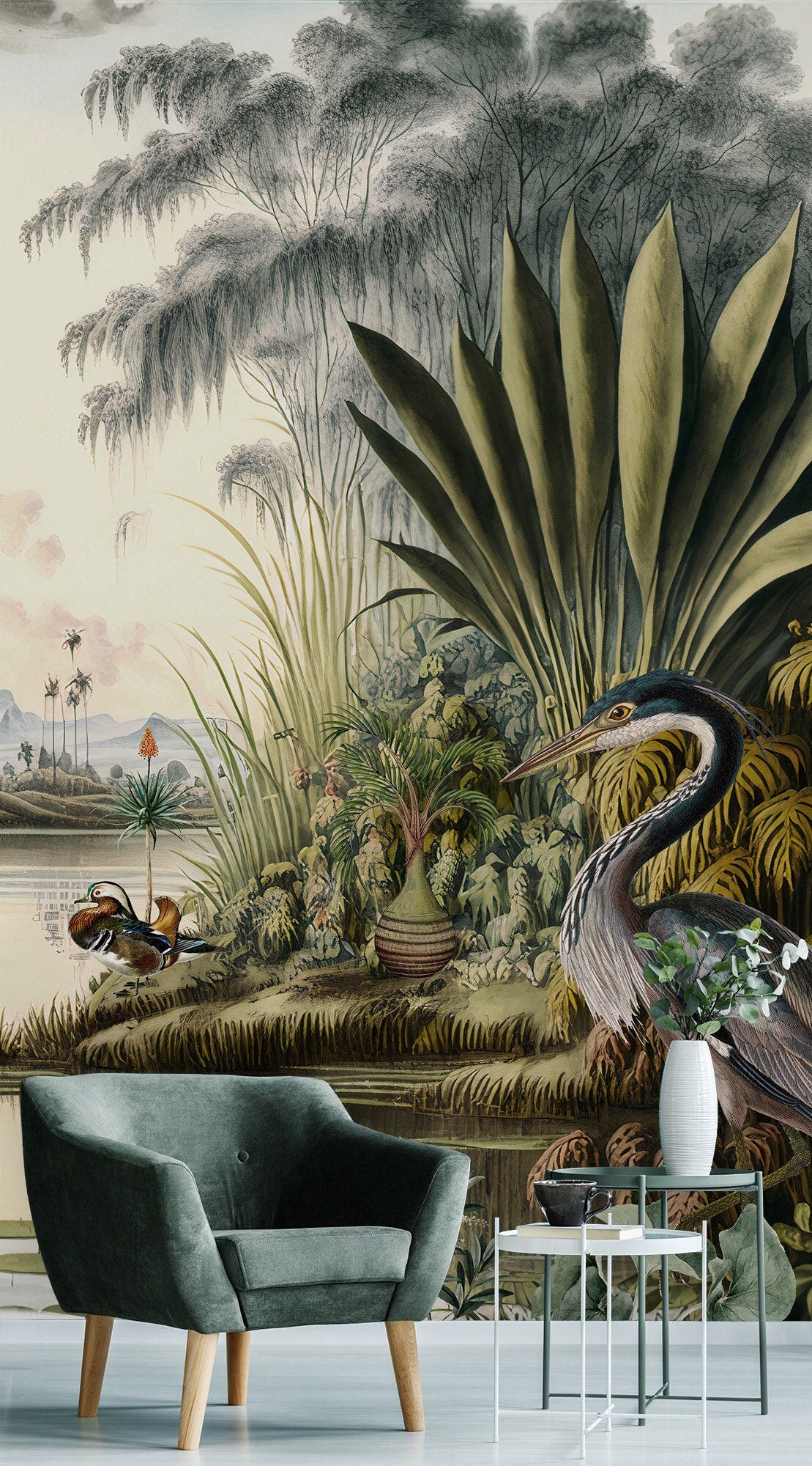 Vintage Forest Landscape Birds Wall Mural (peel and Stick, Vinyl) - Etsy