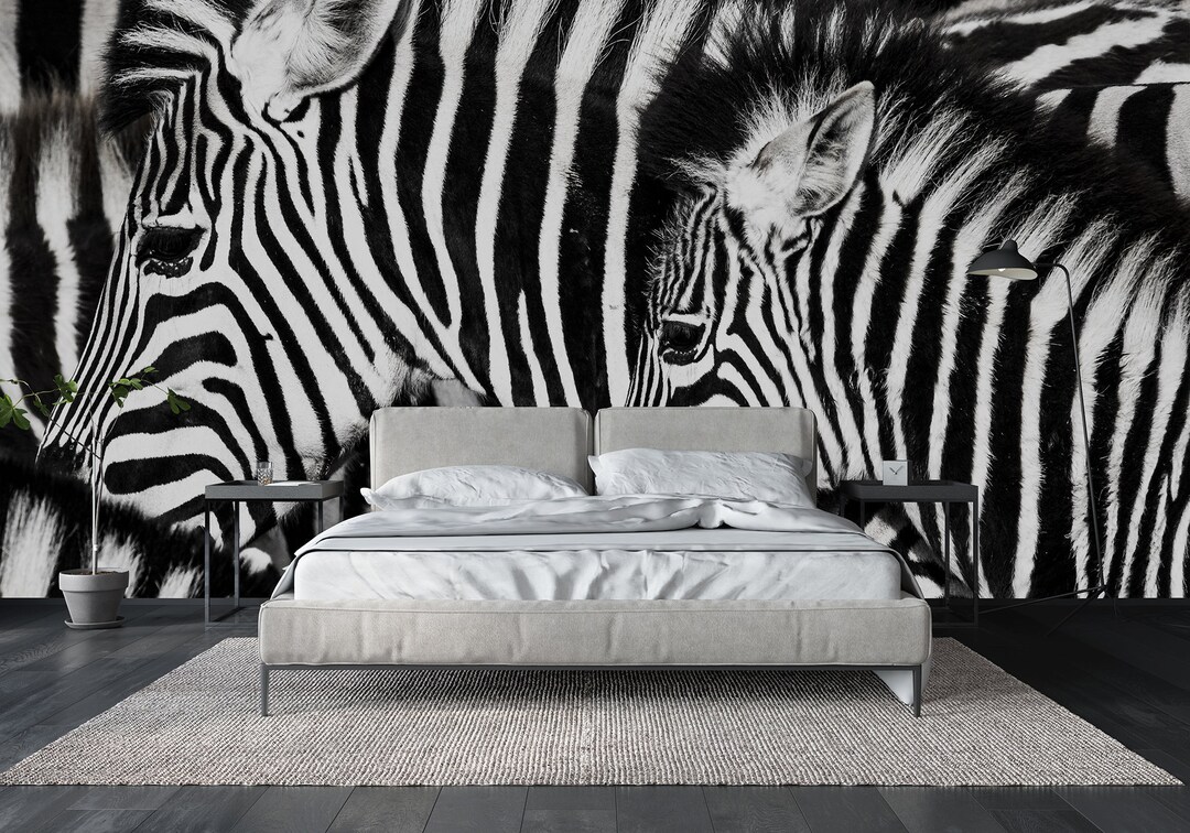 Black and White Zebra Wallpaper Zebras Wall Mural Animals Etsy