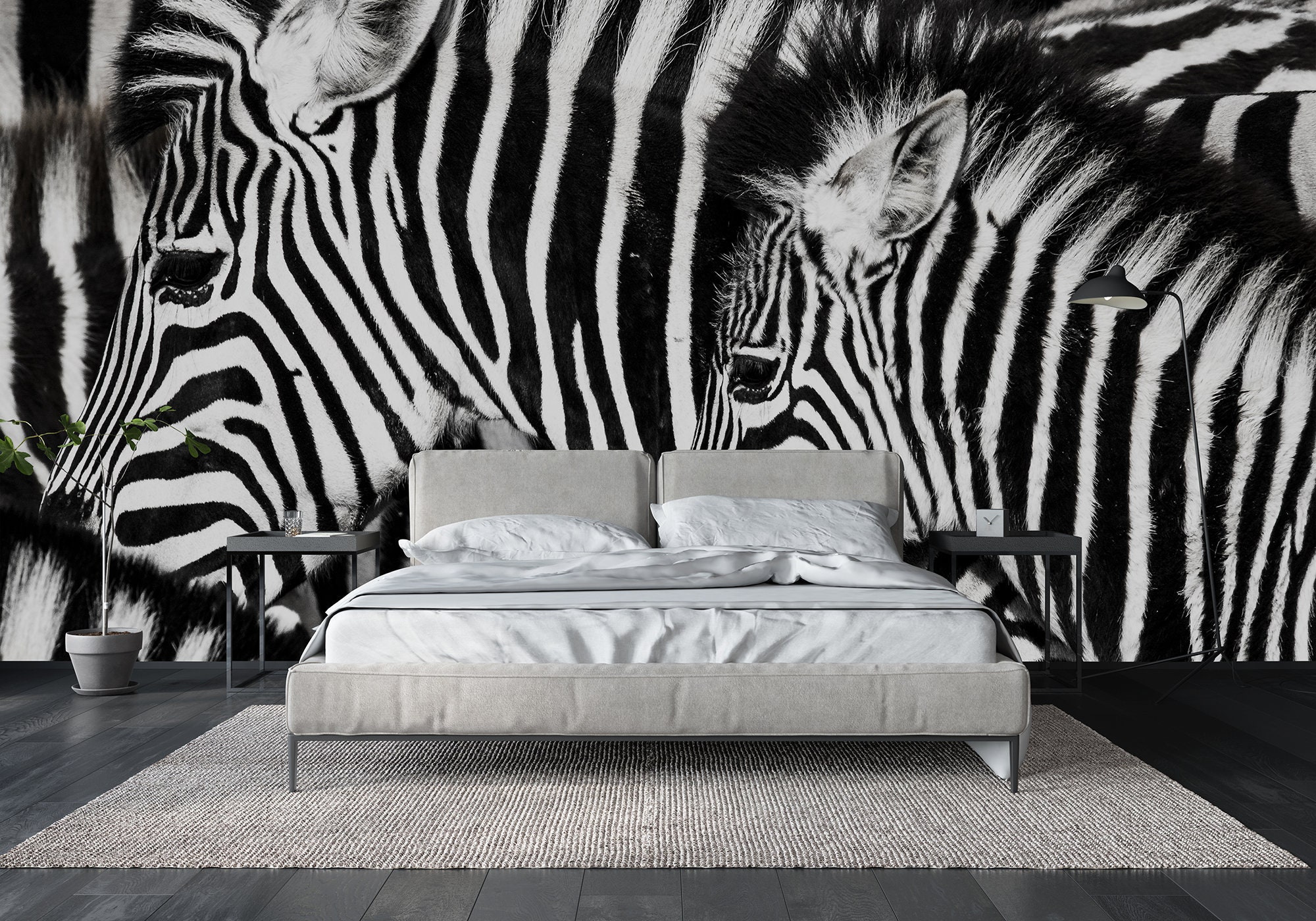 Black And White Zebra Mural Animals Peel And Stick Wallpaper Self 