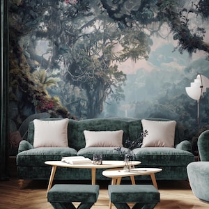 Dark rainforest jungle wallpaper, landscape wall mural, home decor, Removable, Peel and Stick or Non Self Adhesive (Vinyl), Wall Decor