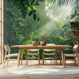 Deep tropical jungle wallpaper, green botanical wall mural, home decor, Removable, Peel and Stick or Non Self Adhesive (Vinyl), Wall Decor