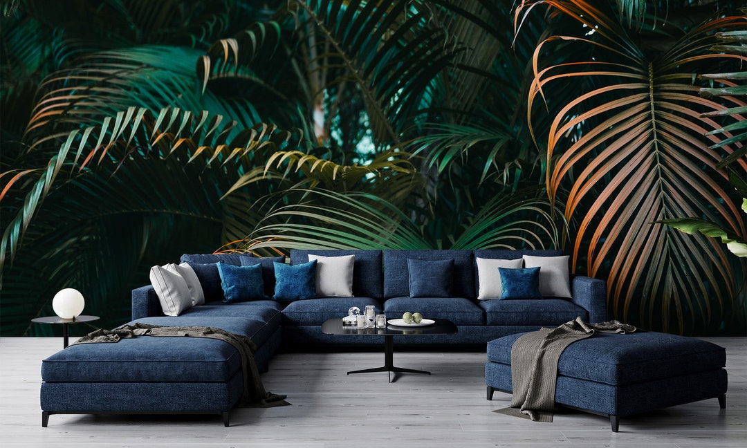 Dark Green Palm Leaf Wallpaper, Tropical Wall Mural (peel and Stick ...