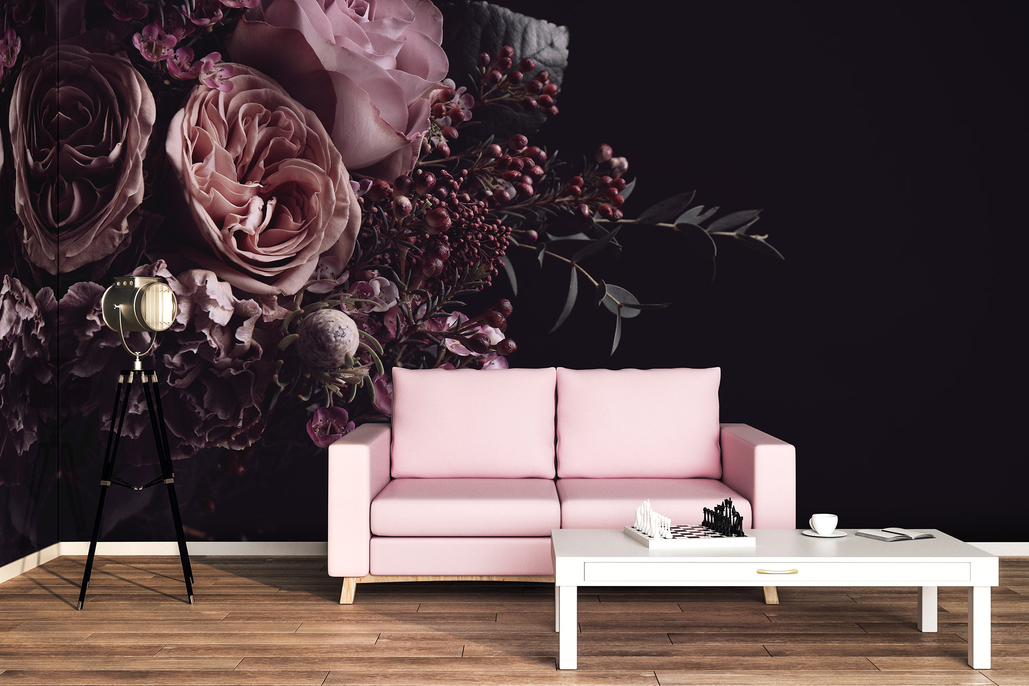 Dark Floral Wall Mural With Beautiful Purple Bouquet of Etsy