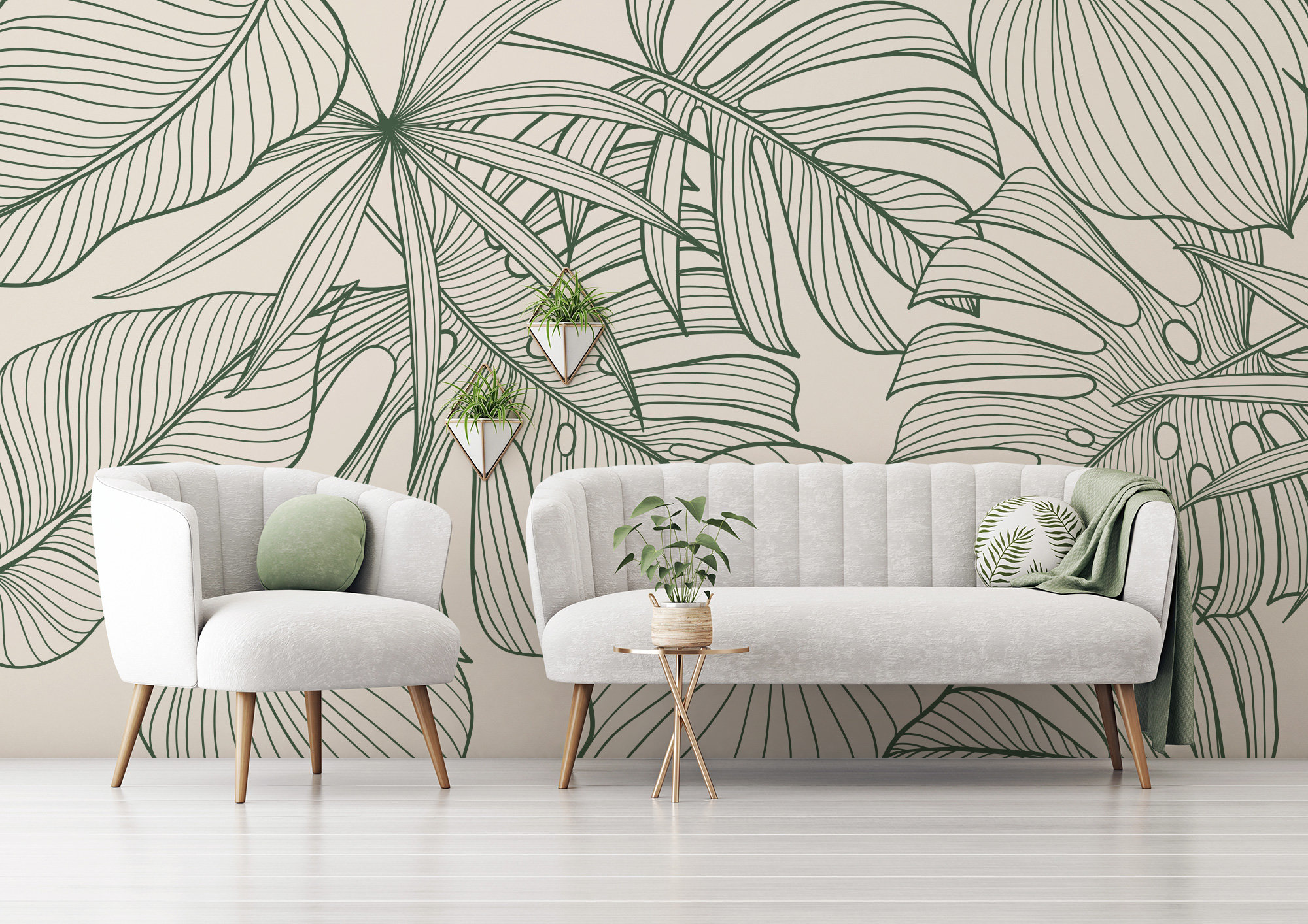 Tropical wallpaper, elegant monstera, palm leaves, Wall Mural, Removable, Self Adhesive (Peel&Stick), Non Self Adhesive (Vinyl), Wall Decor