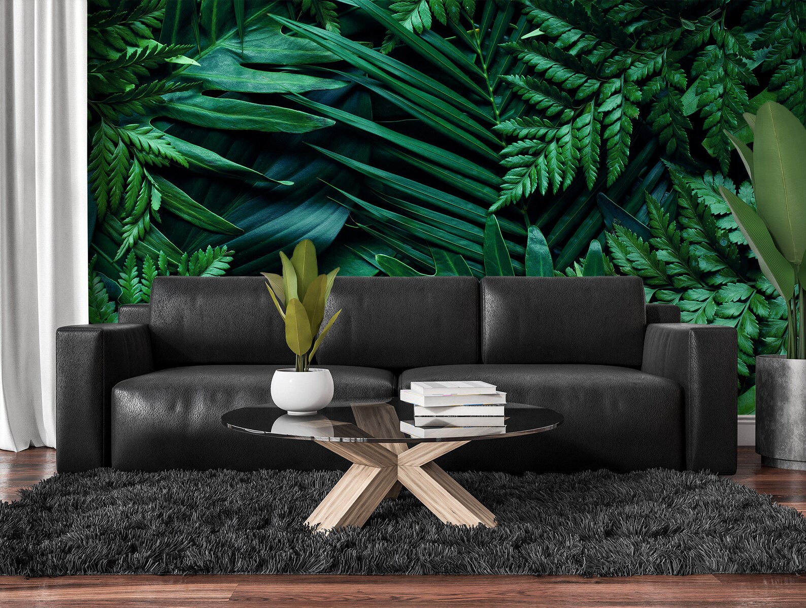 Tropical Green Leaf Wallpaper Mural, Removable Peel and Stick Wall ...