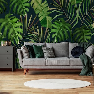 Tropische Tapete, Palmenblätter und Blume, selbstklebende Tapete, Wandbild abziehen und aufkleben, tropische Wanddeko