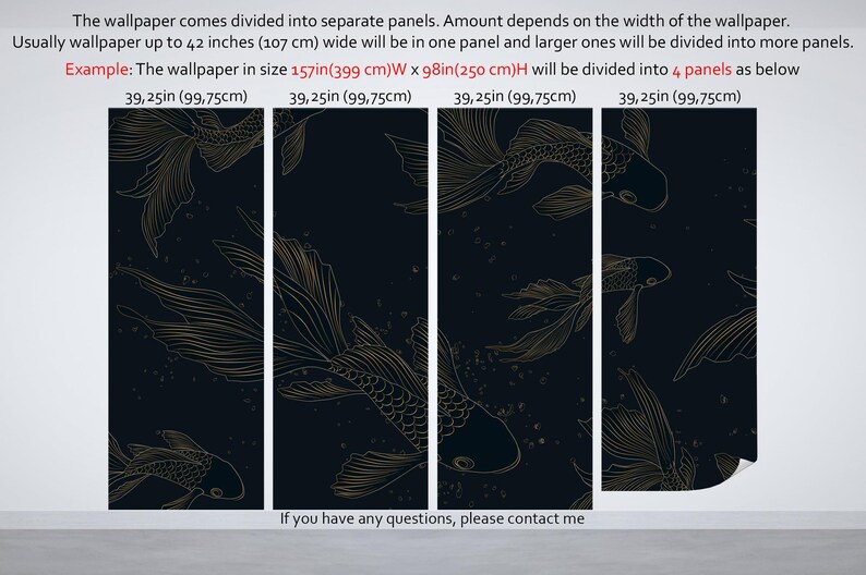 Buy Luxury Dark Wallpaper, Abstract Goldfish Wall Mural, Home Decor