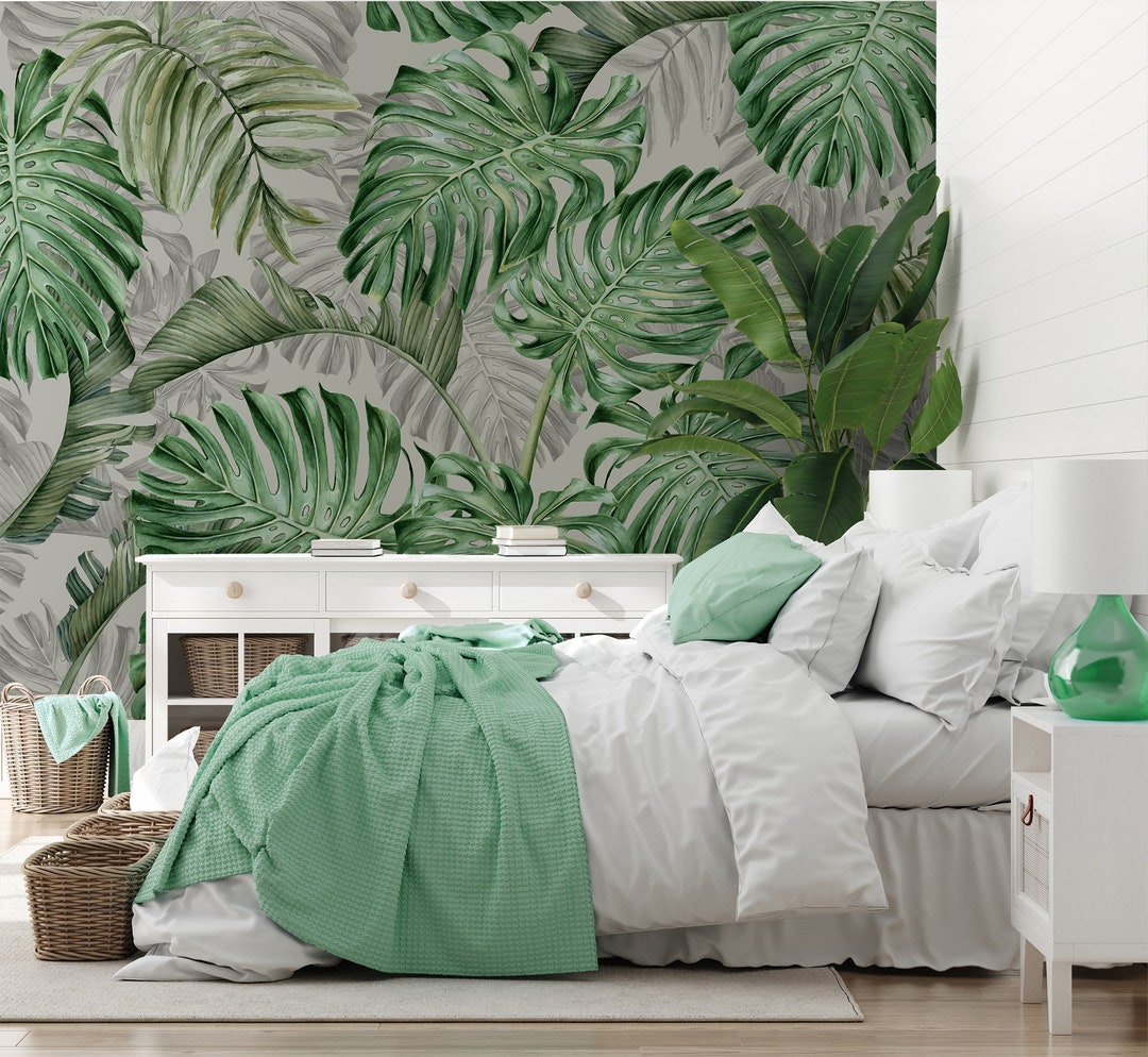 Green Tropical Leaf Wallpaper, Removable Peel and Stick Wall Mural - Etsy