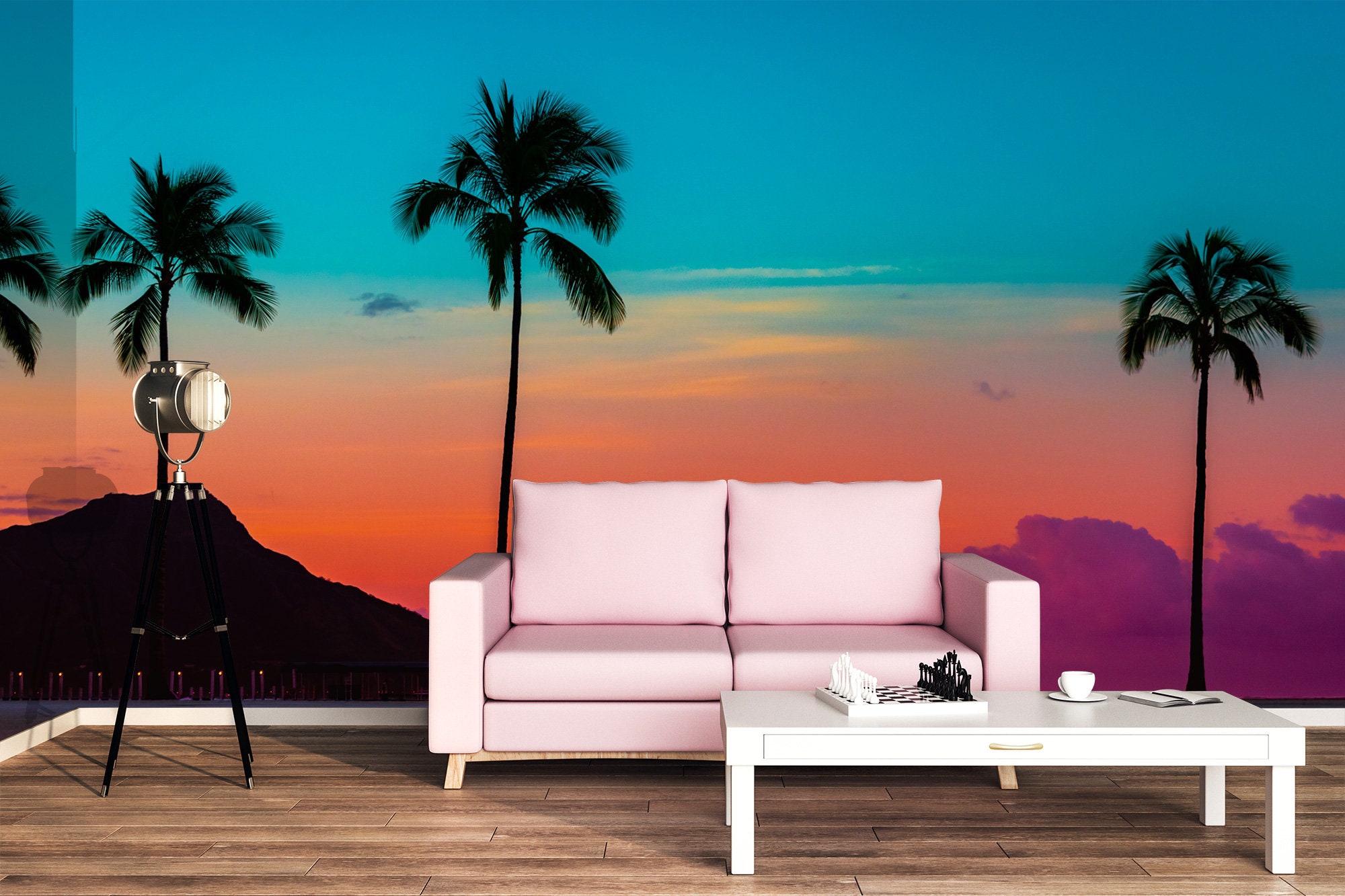 Tropical Wallpaper, Paradise Art Sunrise, Waikiki, Hawaii, Peel and
