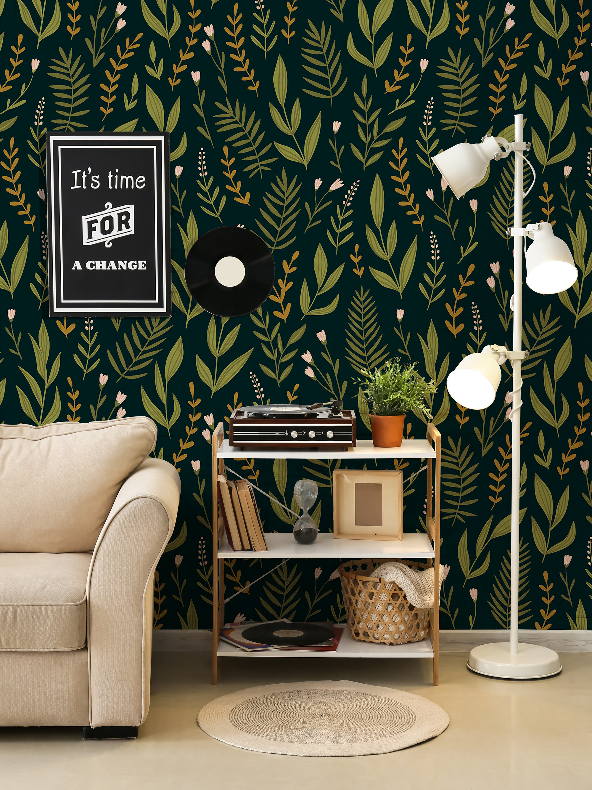 SSS4576  Hunter Green Classic Faux Grasscloth Peel and Stick Wallpaper   by Society Social x WallPops