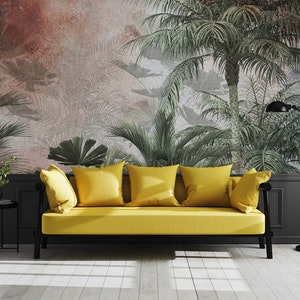 Tropical trees and leaves wallpaper, Wall Mural, Removable, Self Adhesive (Peel and Stick), Non Self Adhesive (Vinyl)