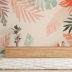 Tropical wallpaper, palm leaves, monstera leaf, peel and stick, self adhesive, wall decor, Removable Wallpaper