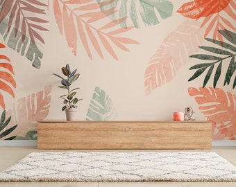 Tropical Palm Monstera Leaf Wallpaper, Peel and Stick Wall Decor