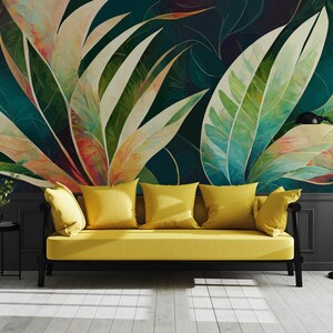 Abstract wallpaper, tropical leaves, Wall Mural, Removable, Self Adhesive (Peel&Stick), Non Self Adhesive (Vinyl), Wall Decor