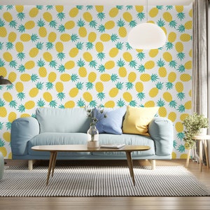Tropical wallpaper, pineapple, fruit pattern, Self Adhesive (Peel and Stick), Non Self Adhesive (Vinyl/Traditional), Removable, Wall Mural