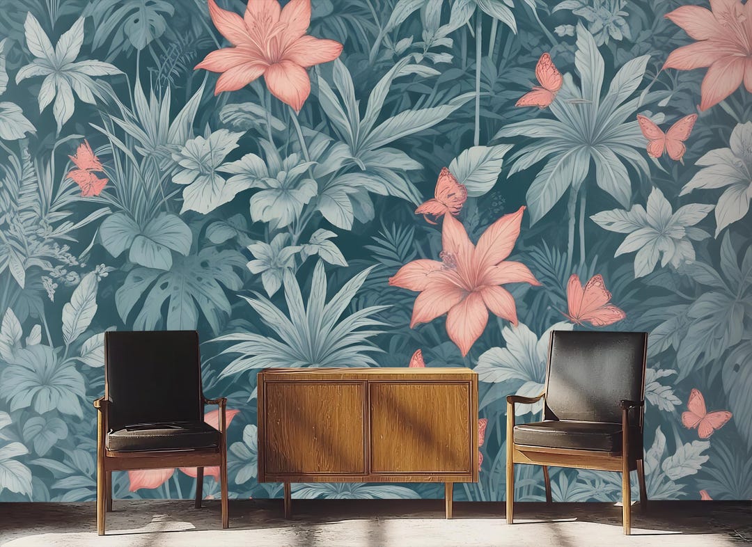 Tropical Floral Wallpaper, Botanical Wall Mural, Wall Art, Home Decor ...