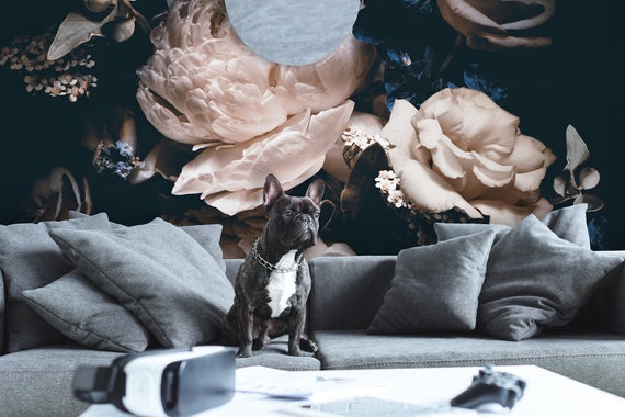 Dunkle Vintage Blumentapete Fototapete Pfingstrose Und Etsy
