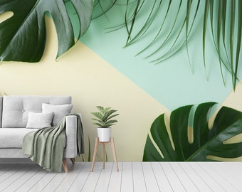 Tropical Monstera Palm Leaf Wallpaper Mural (Peel & Stick or Vinyl)