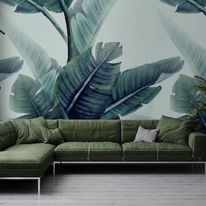 Motivo floreale con carta da parati con foglie tropicali, decorazione murale stacca e incolla, autoadesiva, decorazione murale tropicale