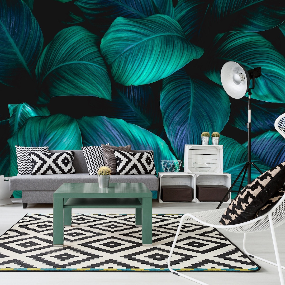 Exotic Green Leaves Tropical Wallpaper, Peel and Stick Wall Mural, Self ...