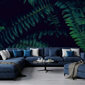 Dark nature wallpaper with view of tropical leaves, peel and stick, self adhesive, wall decor, Removable Wallpaper