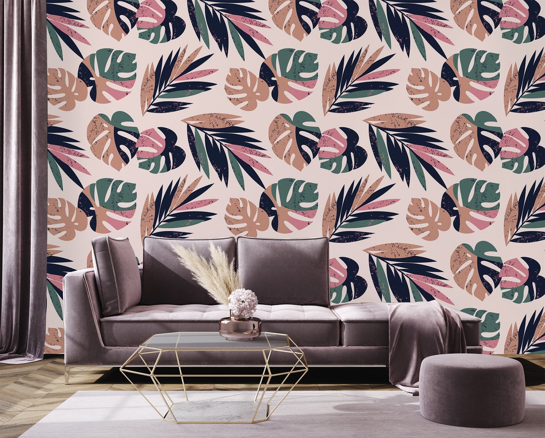 Tropical Monstera Palm Leaf Wallpaper, Peel and Stick Wall Mural - Etsy
