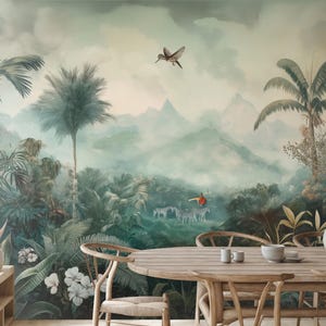 Tropical jungle wallpaper, tropical landscape wall mural, home decor, Removable, Peel and Stick or Non Self Adhesive (Vinyl), Wall Decor
