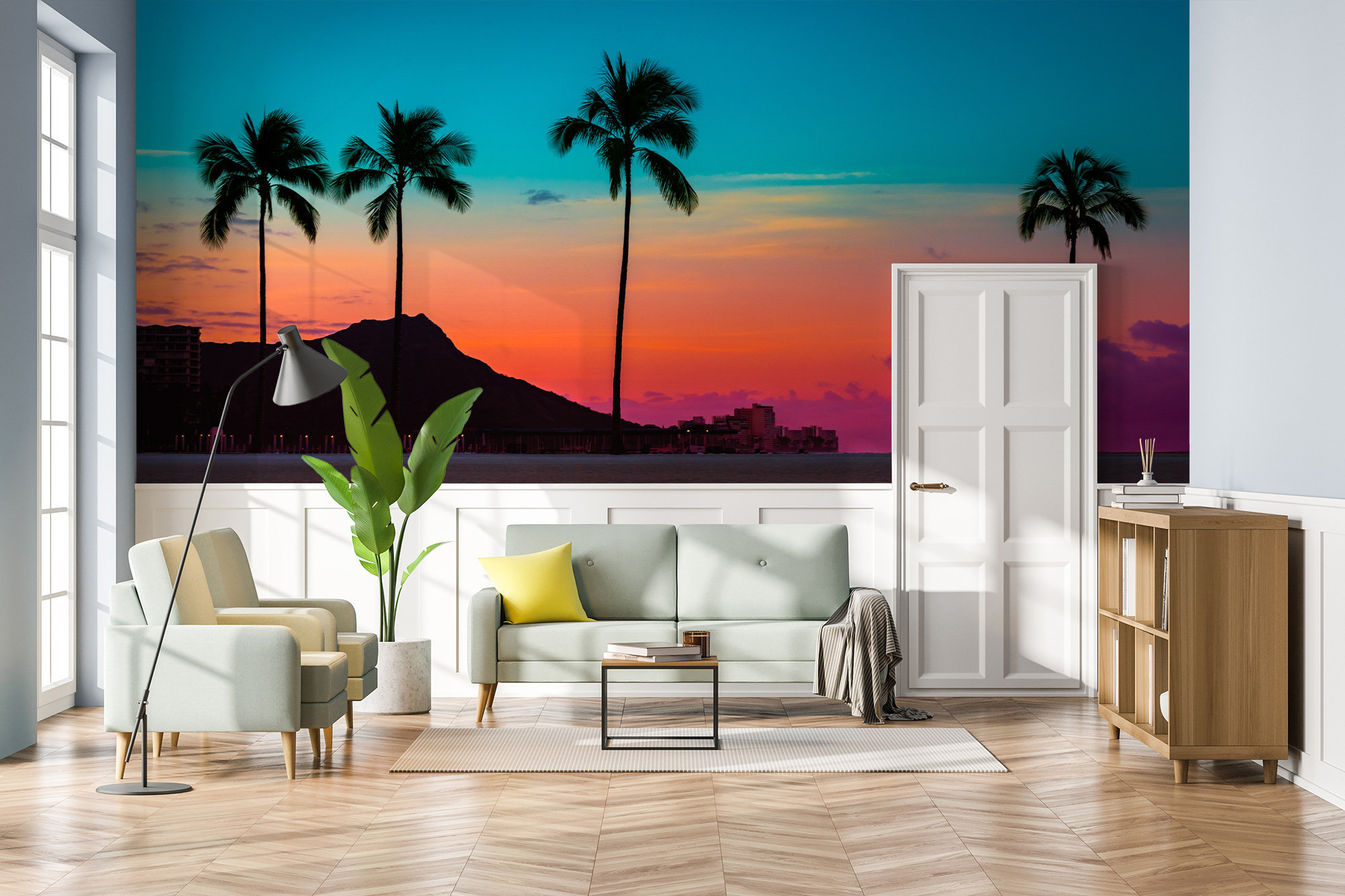 Tropical Wallpaper, Paradise Art Sunrise, Waikiki, Hawaii, Peel