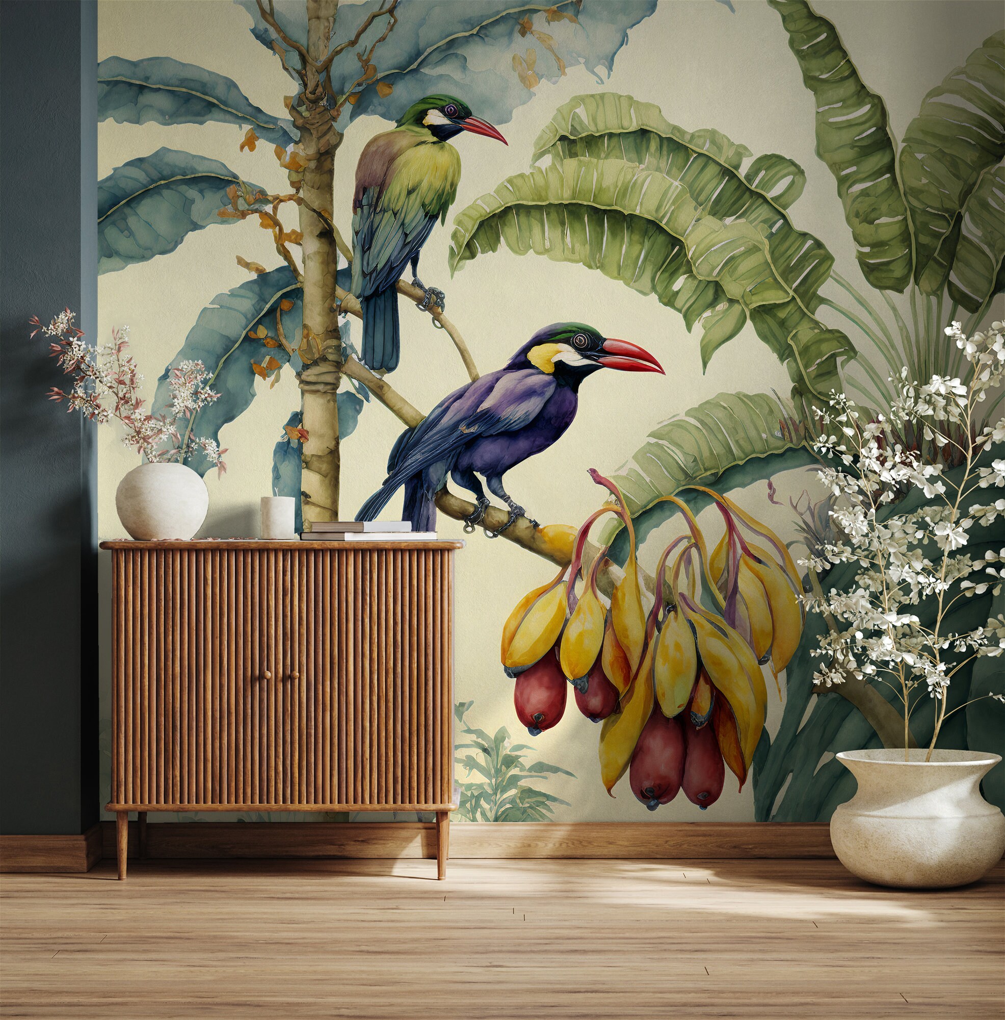 Tropical Birds Watercolor Wallpaper Mural (peel and Stick or Vinyl) - Etsy