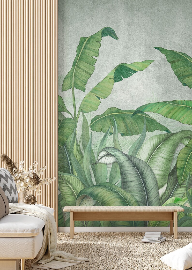 Green Tropical Leaves Wallpaper, Jungle Mural, Peel and Stick Wall ...