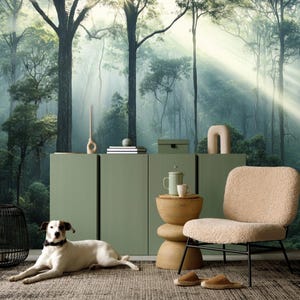 Serene forest wallpaper, trees wall mural, home decor, Removable, Peel and Stick or Non Self Adhesive (Vinyl), Wall Decor
