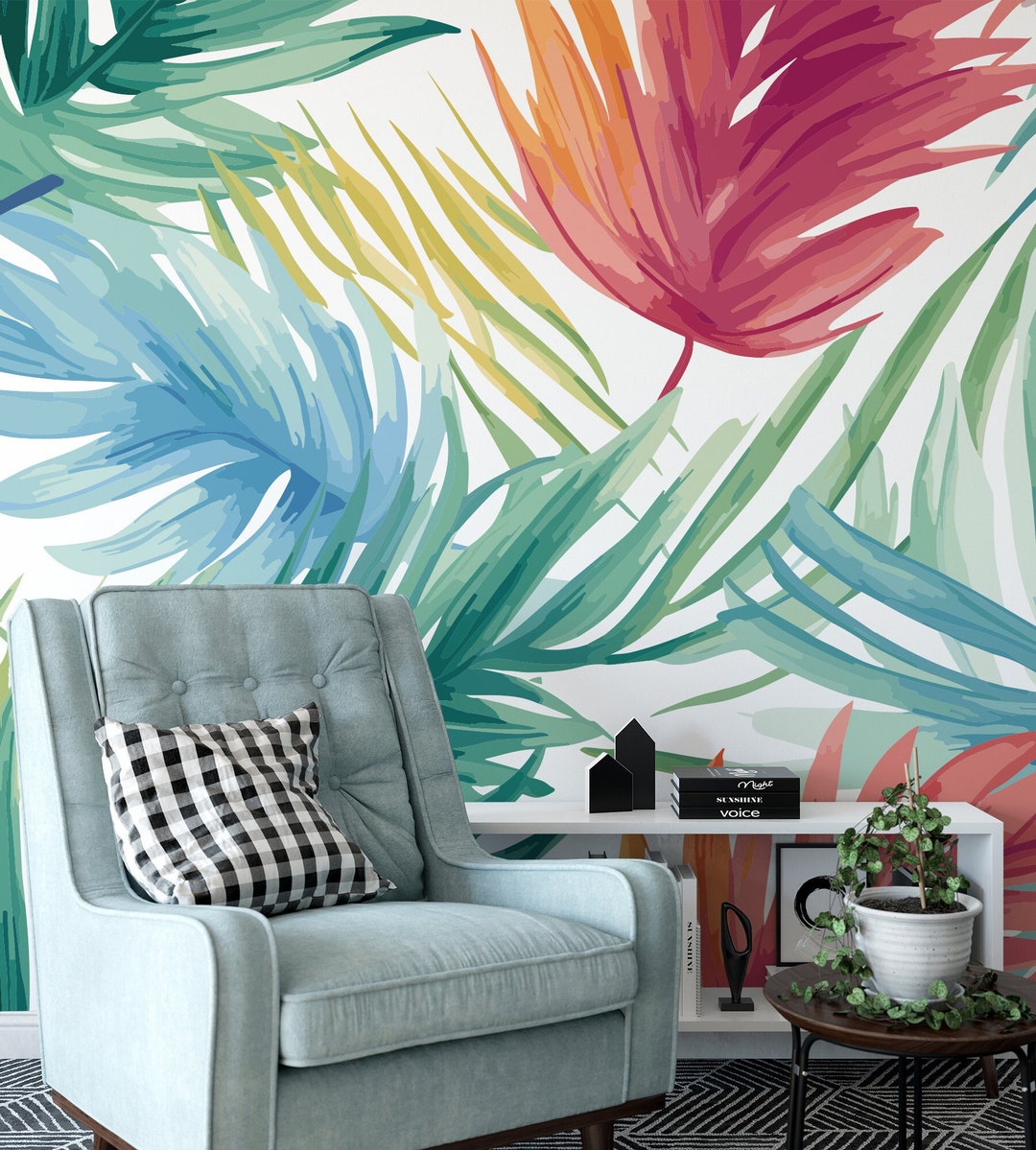 Watercolor Tropical Leaf Wallpaper, Removable Peel and Stick Wall Art ...