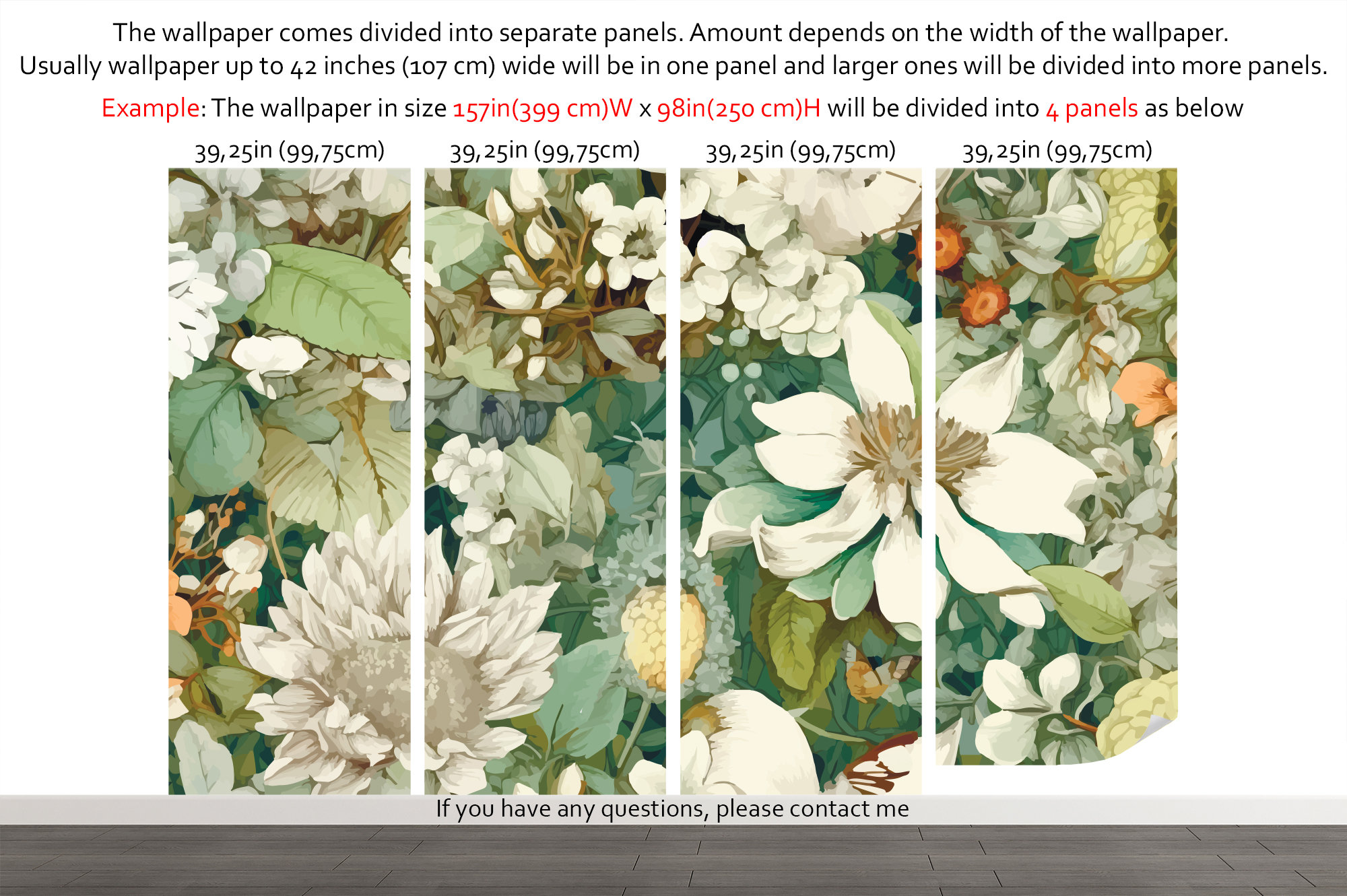 Floral Watercolor Wallpaper, Botanical Wall Art (peel and Stick or ...