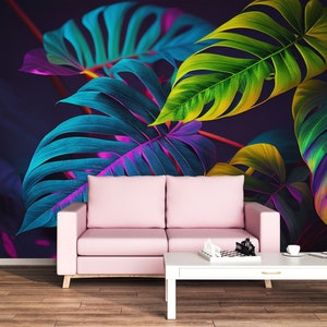 Abstract exotic leaves wallpaper, Wall Mural, Removable, Self Adhesive (Peel&Stick), Non Self Adhesive (Vinyl), Wall Decor