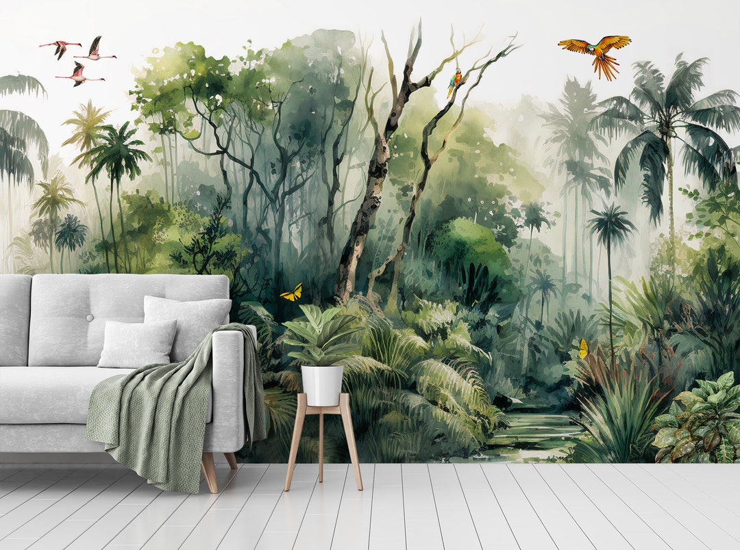 Landscape Wallpaper, Rainforests, Trees, Palms, Wall Mural, Removable