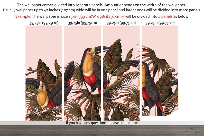 Toucan Tropical Leaves Wallpaper, Removable Peel and Stick Wall Mural ...