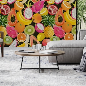 Tropical fruit and flower wallpaper, Wall Mural, Self Adhesive (Peel and Stick), Non Self Adhesive (Vinyl/Traditional)