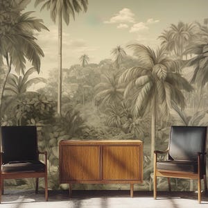 Tropische Retro-Paradies Tapete, Palmenwald Wandbild, Wohnkultur, abnehmbar, Schälen und Stick oder nicht selbstklebend (Vinyl), Wanddekor