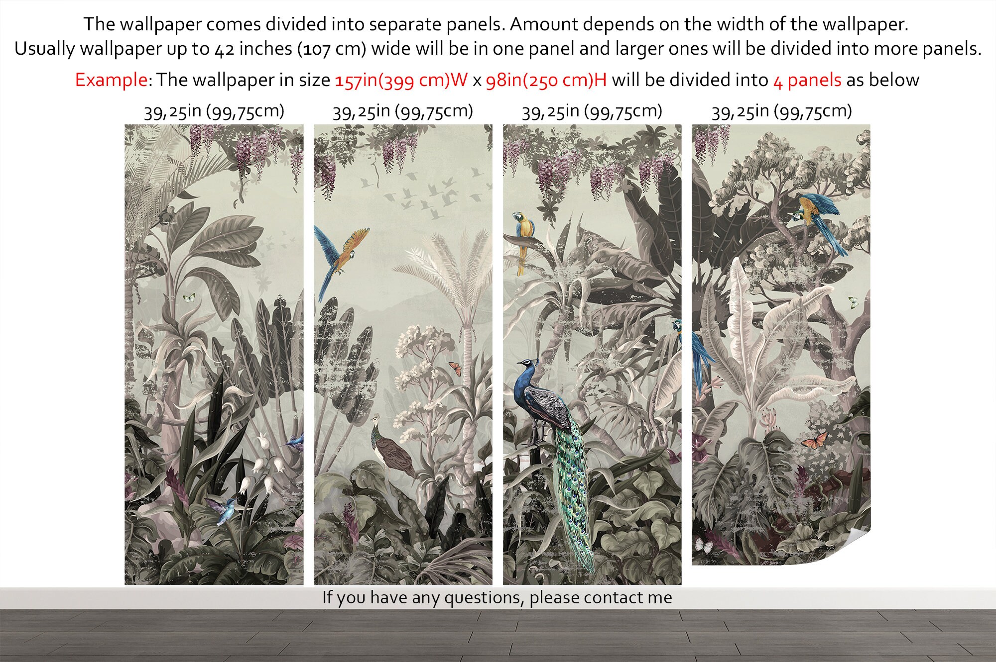 Tropical Birds and Botanicals Mural, Peel and Stick Wallpaper - Etsy