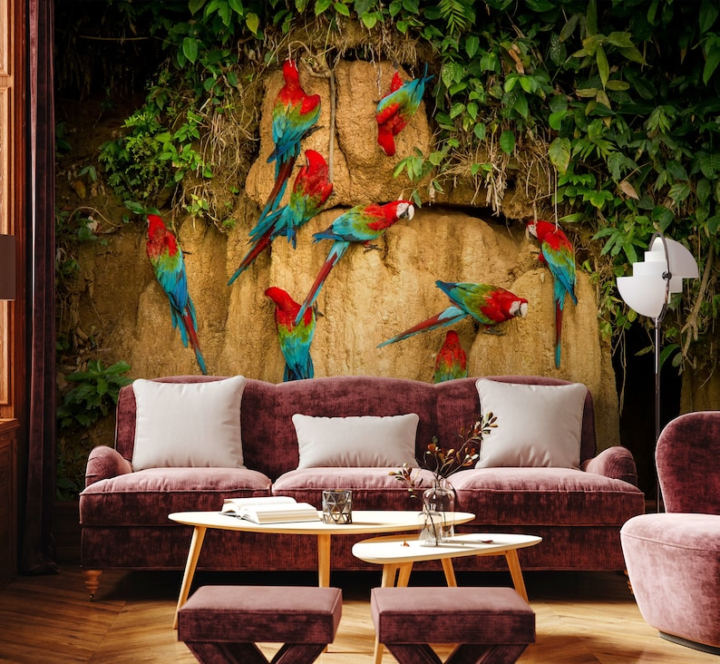Tropical Red Parrot Wall Mural Peel And Stick Vinyl Wallpaper Photo Inspiration