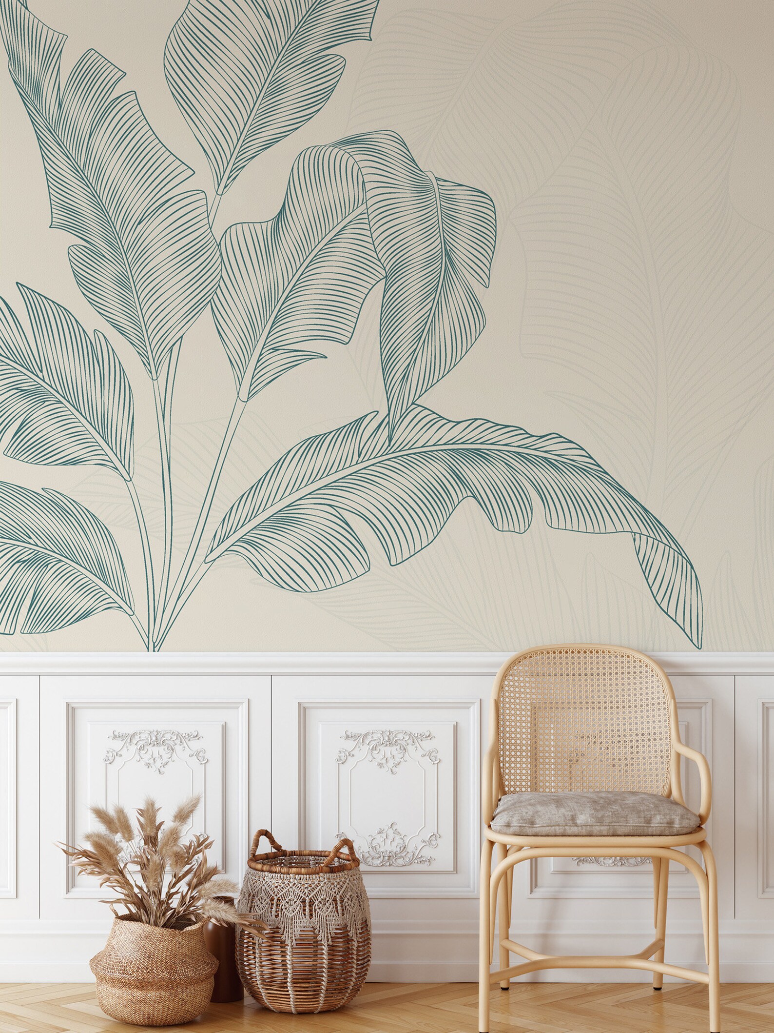 Tropical Leaves Botanical Wallpaper, Peel and Stick Wall Mural ...