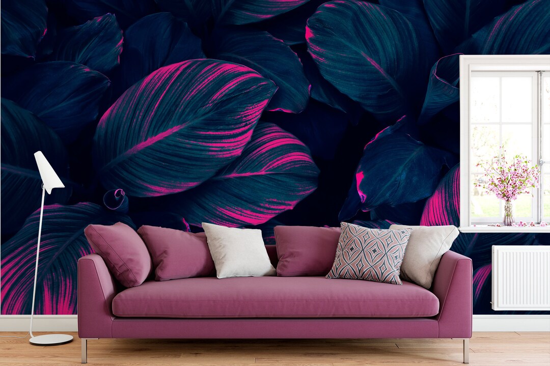 Tropical Leaf Wallpaper Mural, Removable Peel and Stick Vinyl Wall ...