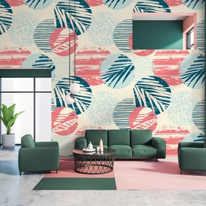 Exotic wallpaper with tropical plants, peel and stick, self adhesive, wall decor, Removable Wallpaper