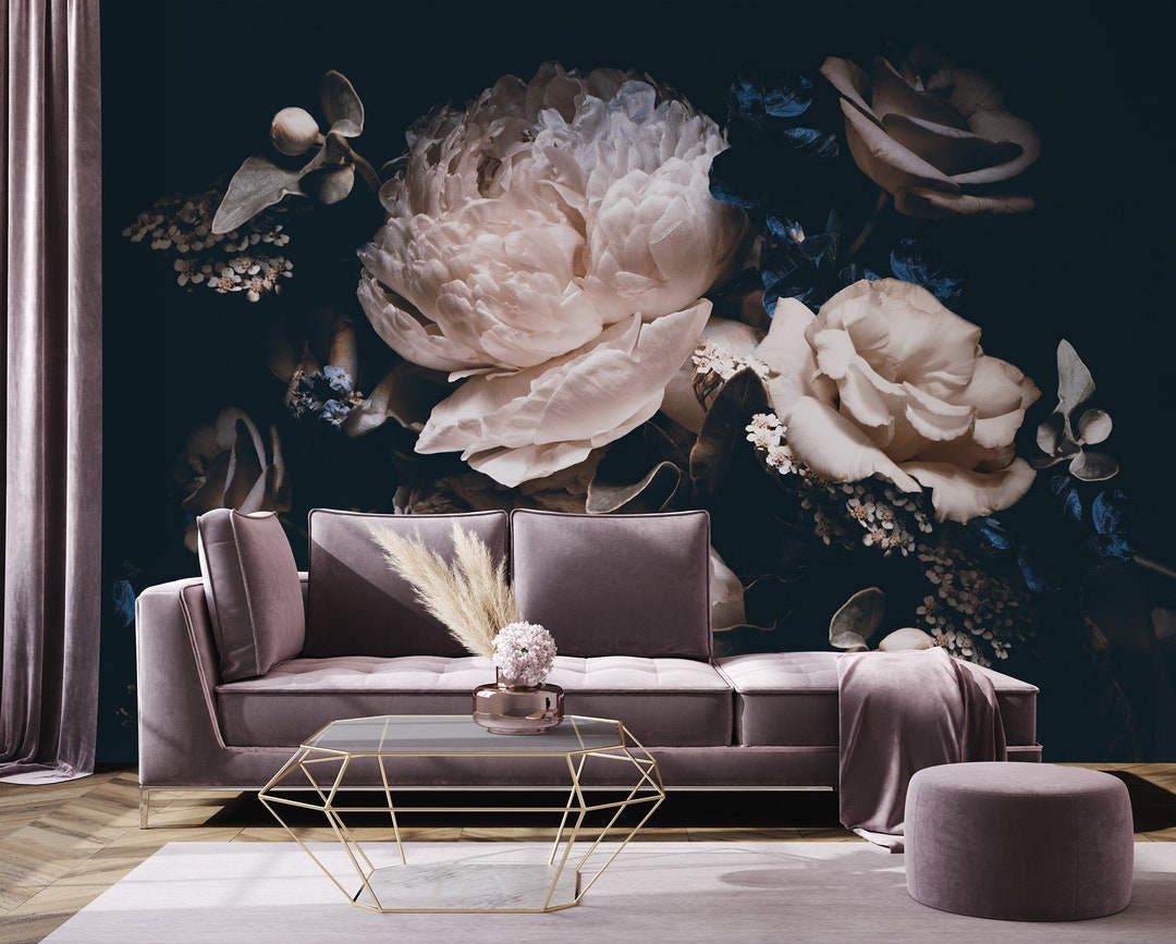 Dark Vintage Floral Wallpaper, Photo Wallpaper, Peony and Roses Bouquet ...